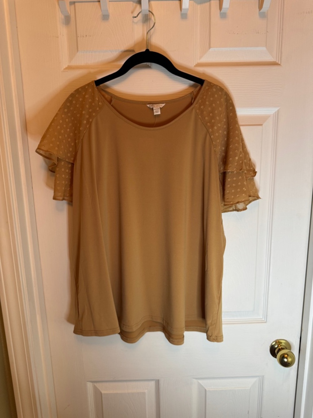 Cato Tan Flutter Sleeve Blouse
